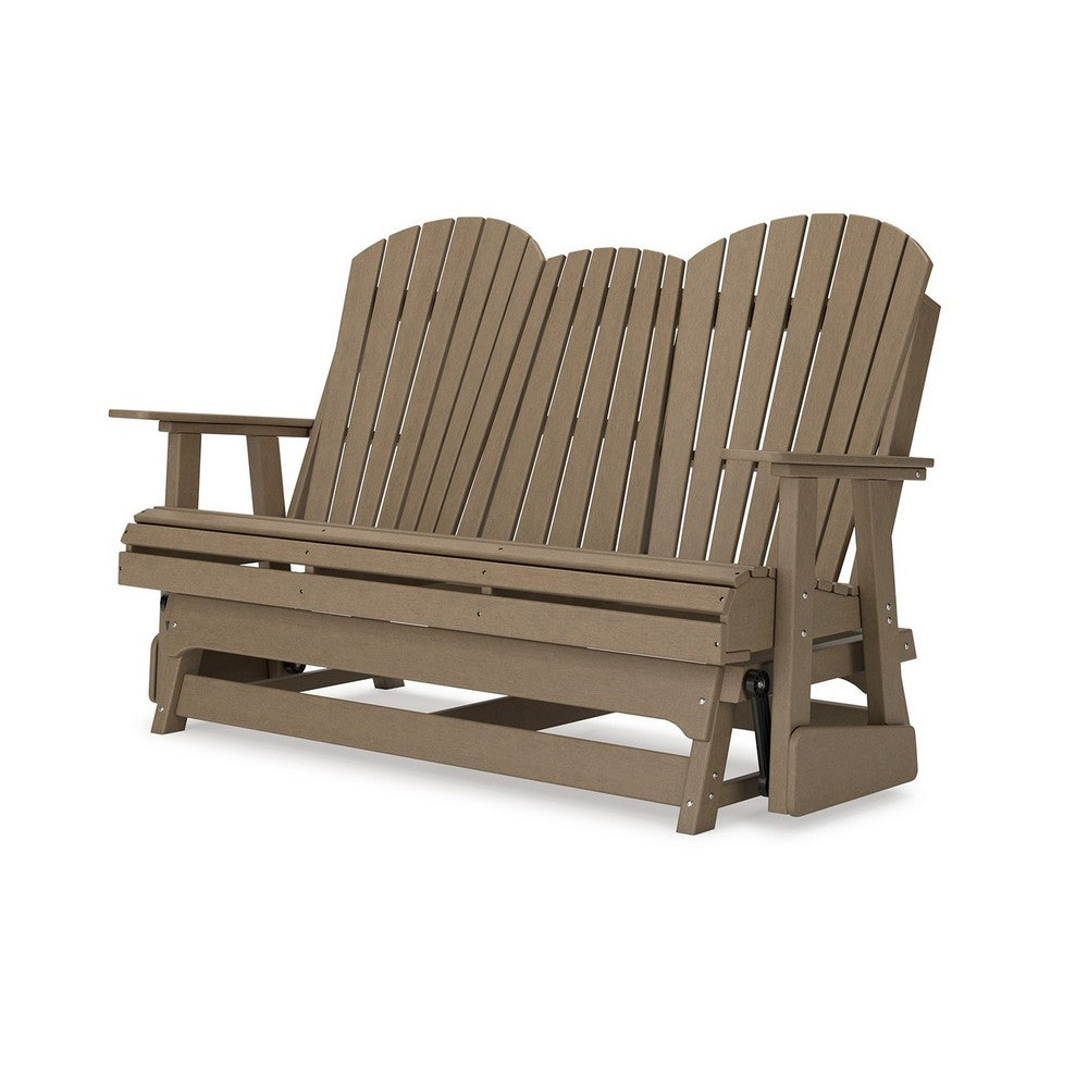 Ashley Sami 67 Inch Outdoor Adirondack Loveseat, Cupholders, Brown