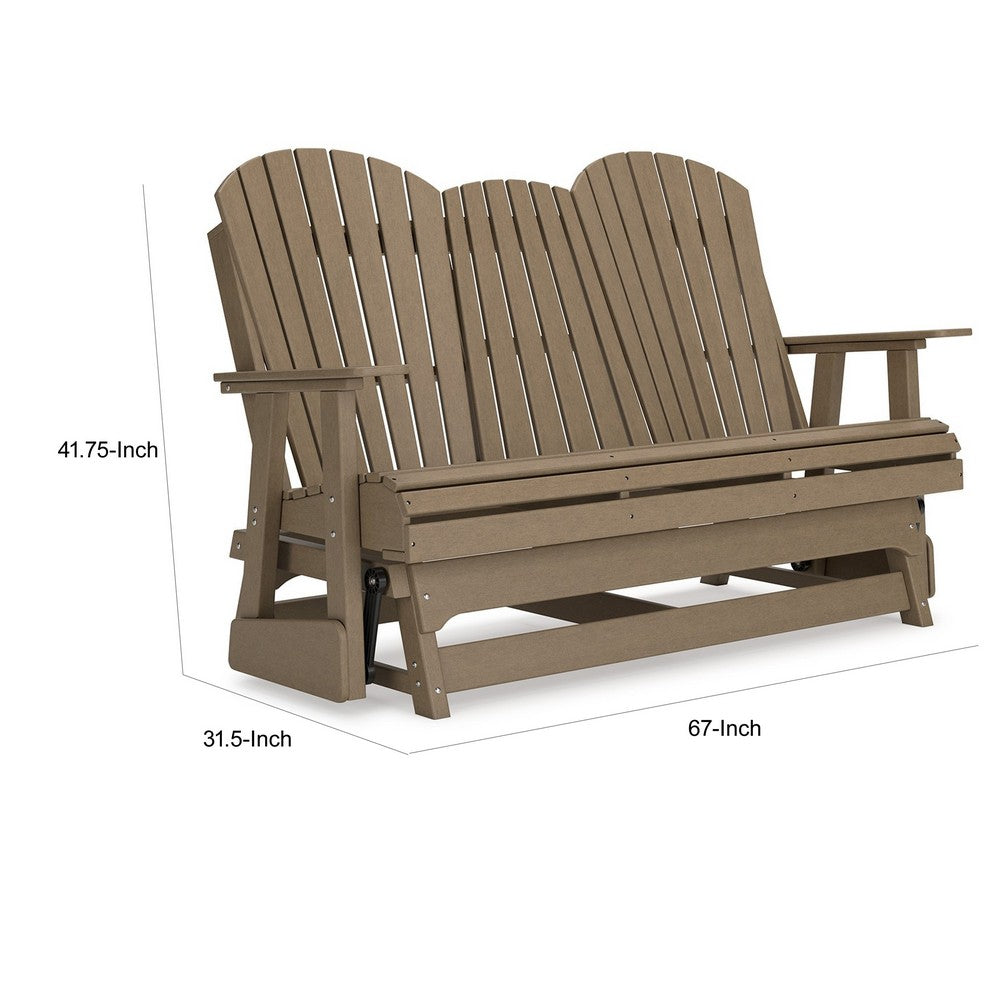 Ashley Sami 67 Inch Outdoor Adirondack Loveseat, Cupholders, Brown