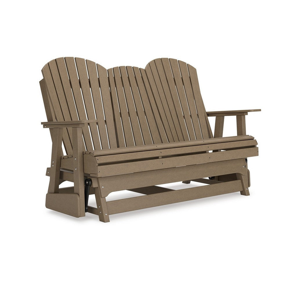 Ashley Sami 67 Inch Outdoor Adirondack Loveseat, Cupholders, Brown