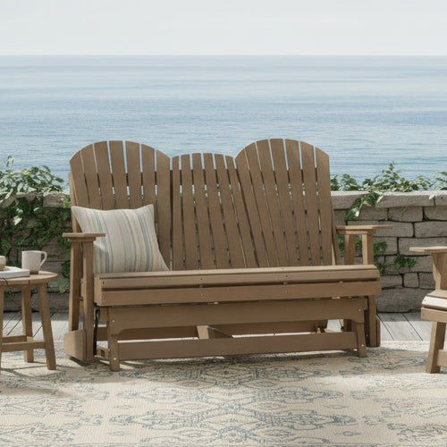 Ashley Sami 67 Inch Outdoor Adirondack Loveseat, Cupholders, Brown
