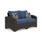 Zivi 57 Inch Outdoor Loveseat Cushioned Seat Resin Wicker Blue Brown By Casagear Home BM315942