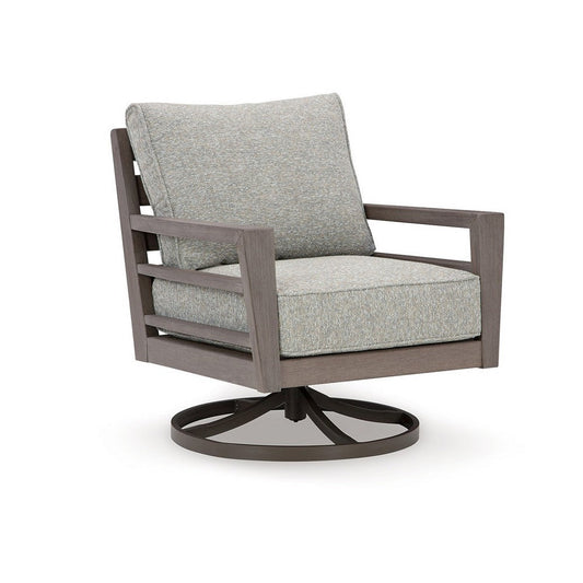 Karo 35 Inch Outdoor Swivel Lounge Chair, Cushioned, Gray, Brown Finish By Casagear Home