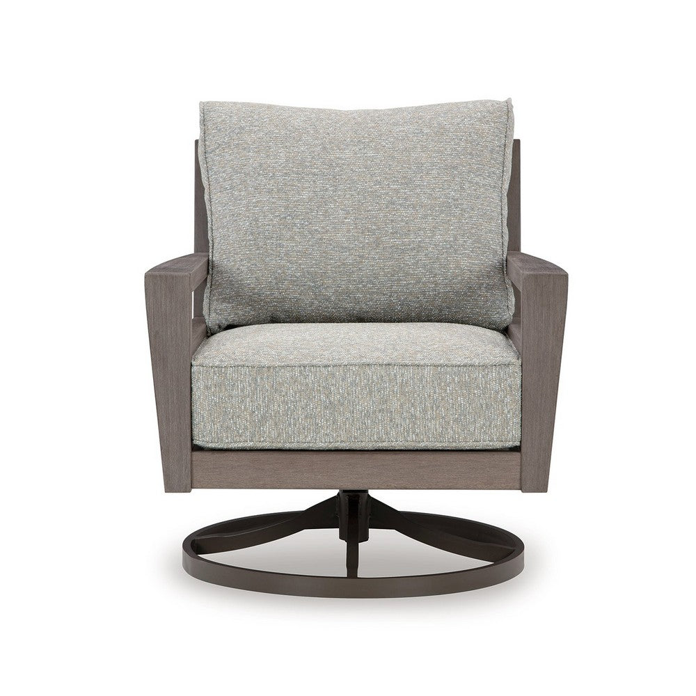 Ashley Karo 35" Outdoor Swivel Lounge Chair, Cushioned, Gray, Brown