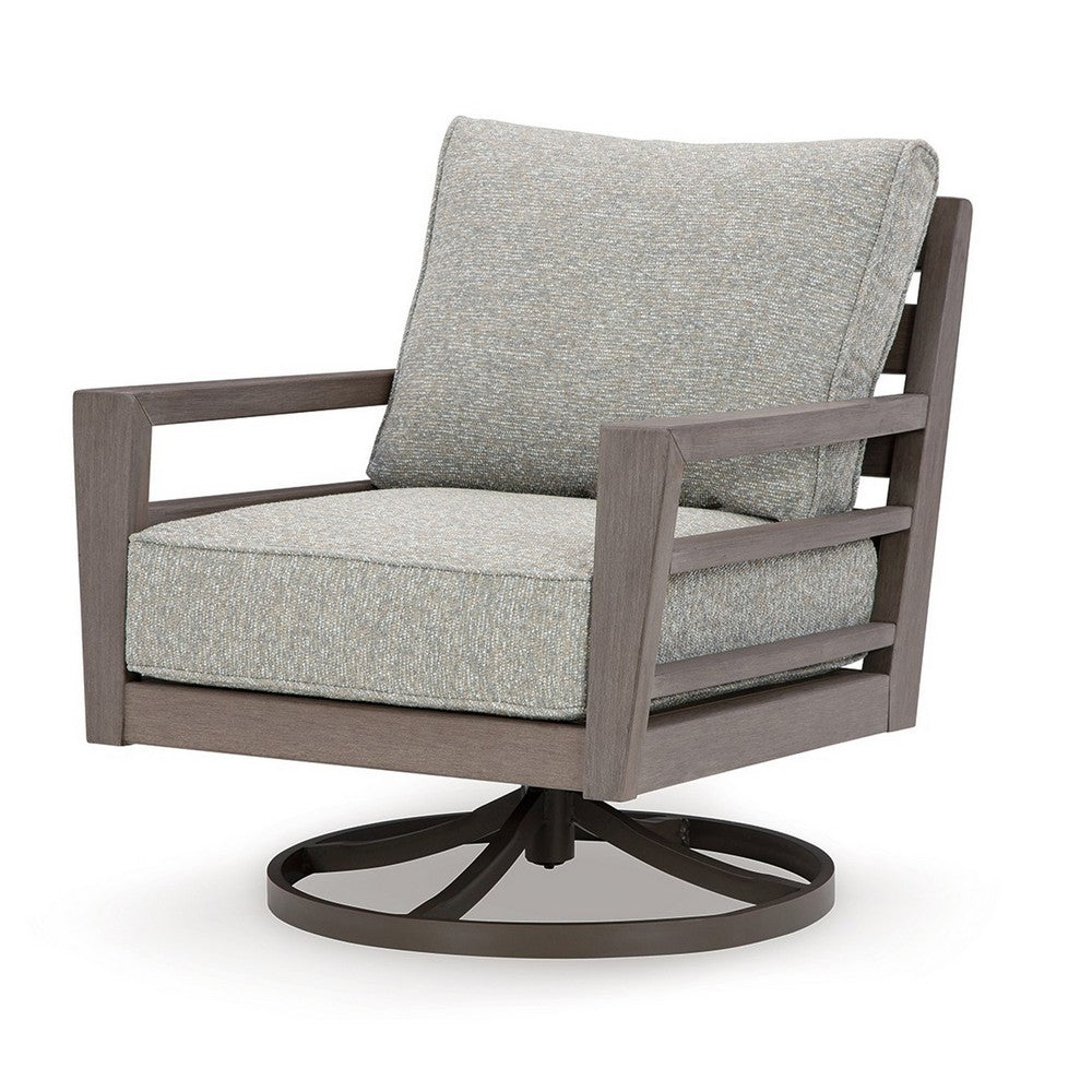 Ashley Karo 35" Outdoor Swivel Lounge Chair, Cushioned, Gray, Brown