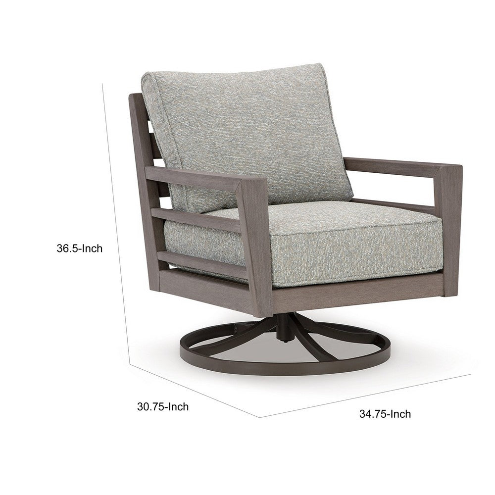 Ashley Karo 35" Outdoor Swivel Lounge Chair, Cushioned, Gray, Brown