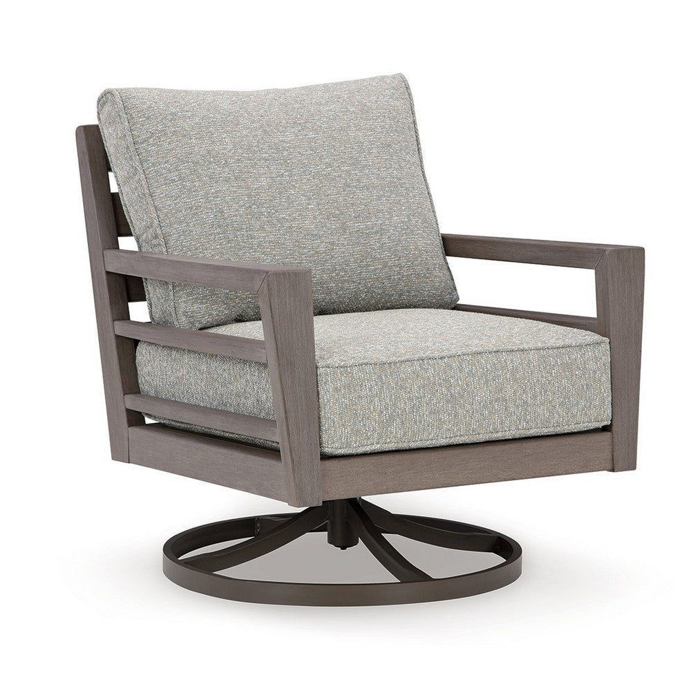 Ashley Karo 35" Outdoor Swivel Lounge Chair, Cushioned, Gray, Brown