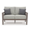 Ashley Karo 55" Outdoor Loveseat, Cushioned Seat, Gray, Brown