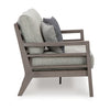 Ashley Karo 55" Outdoor Loveseat, Cushioned Seat, Gray, Brown