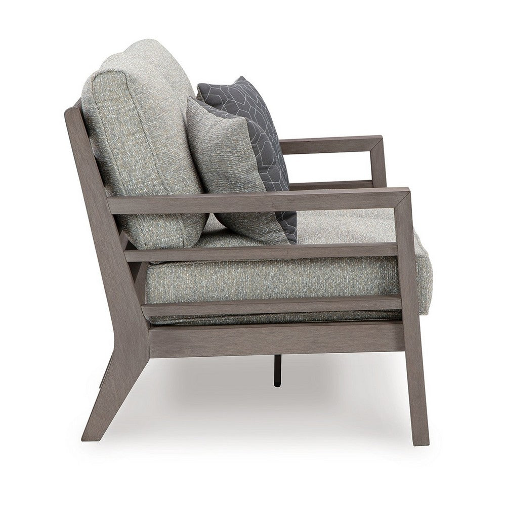 Ashley Karo 55" Outdoor Loveseat, Cushioned Seat, Gray, Brown