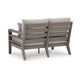 Ashley Karo 55" Outdoor Loveseat, Cushioned Seat, Gray, Brown