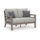 Ashley Karo 55" Outdoor Loveseat, Cushioned Seat, Gray, Brown
