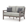 Ashley Karo 55" Outdoor Loveseat, Cushioned Seat, Gray, Brown