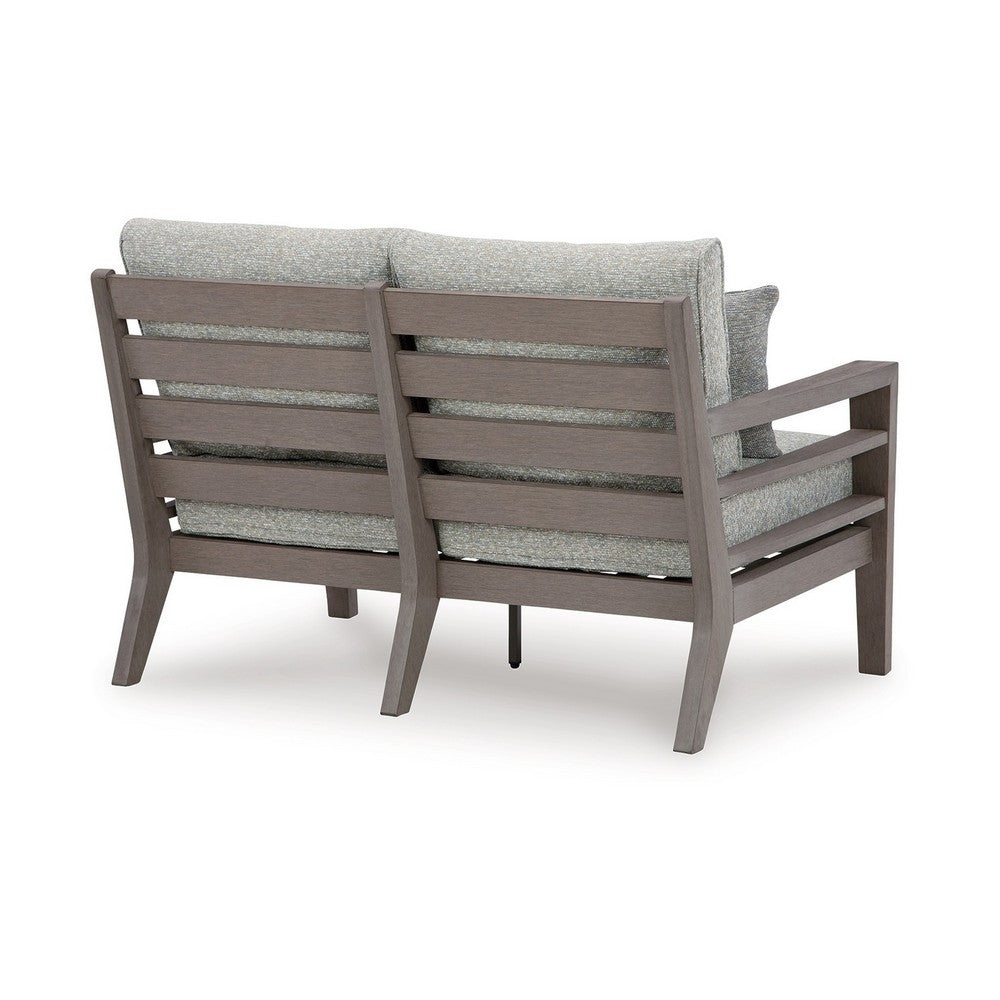 Ashley Karo 55" Outdoor Loveseat, Cushioned Seat, Gray, Brown