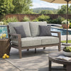 Ashley Karo 55" Outdoor Loveseat, Cushioned Seat, Gray, Brown
