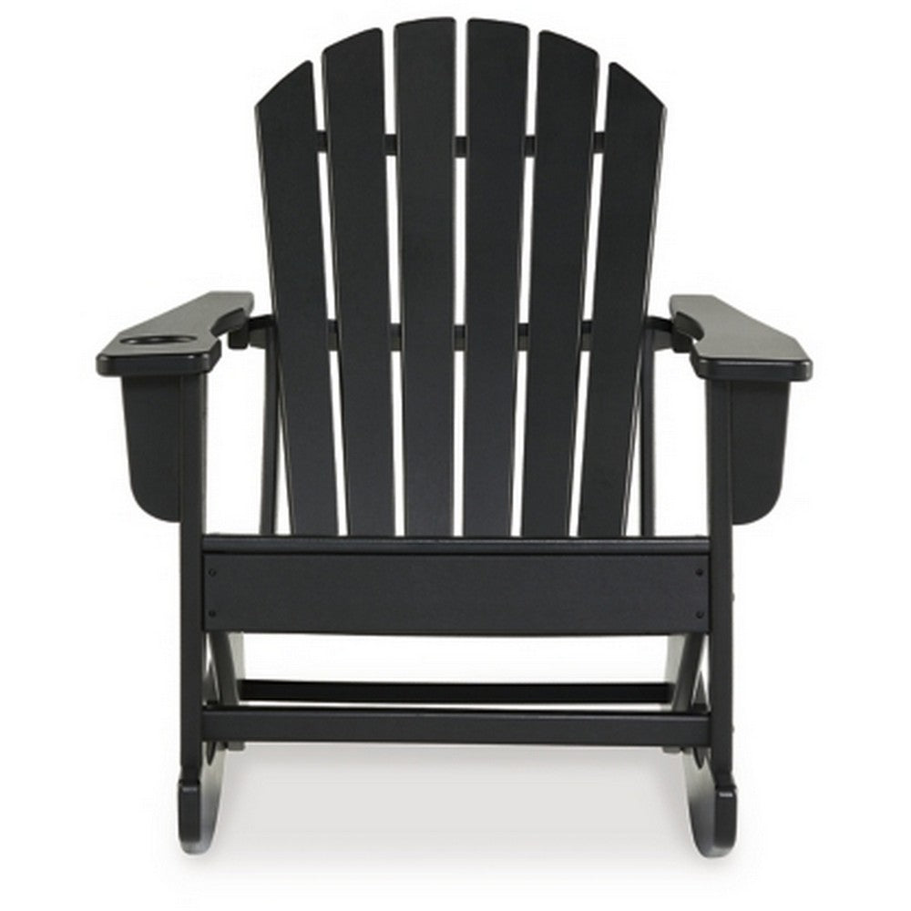 Ashley Sami 35" Outdoor Rocking Chair, Slatted, Black Finish