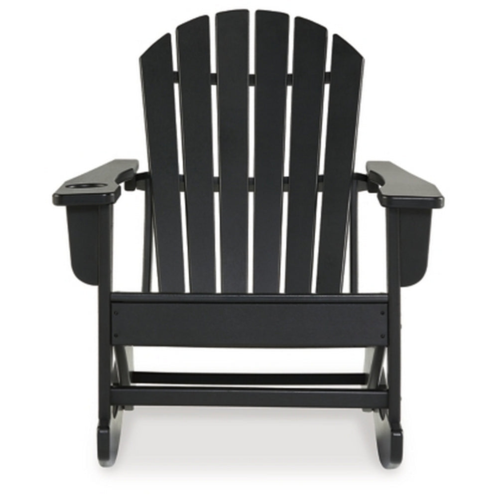 Sami 35 Inch Outdoor Rocking Chair Slatted Design Modern Black Finish By Casagear Home BM315948