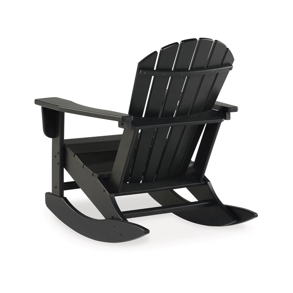 Sami 35 Inch Outdoor Rocking Chair Slatted Design Modern Black Finish By Casagear Home BM315948