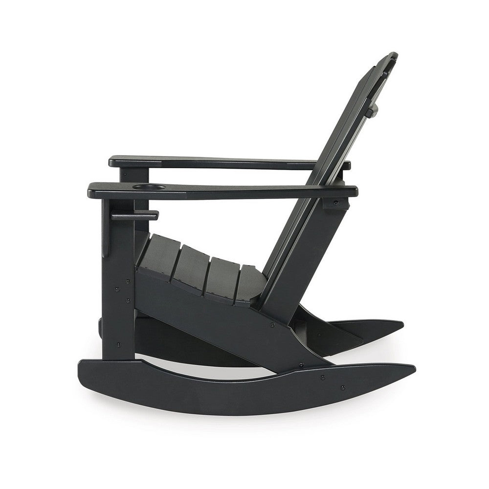 Ashley Sami 35" Outdoor Rocking Chair, Slatted, Black Finish