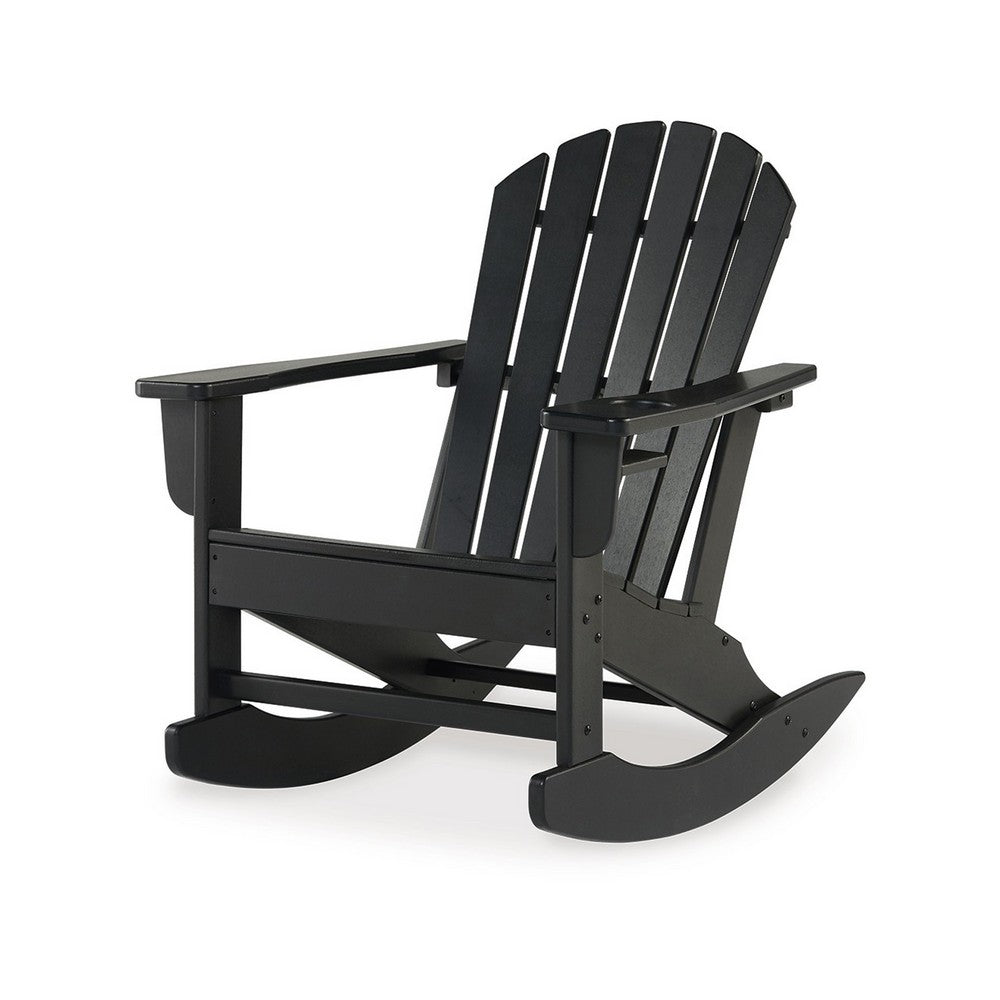 Ashley Sami 35" Outdoor Rocking Chair, Slatted, Black Finish