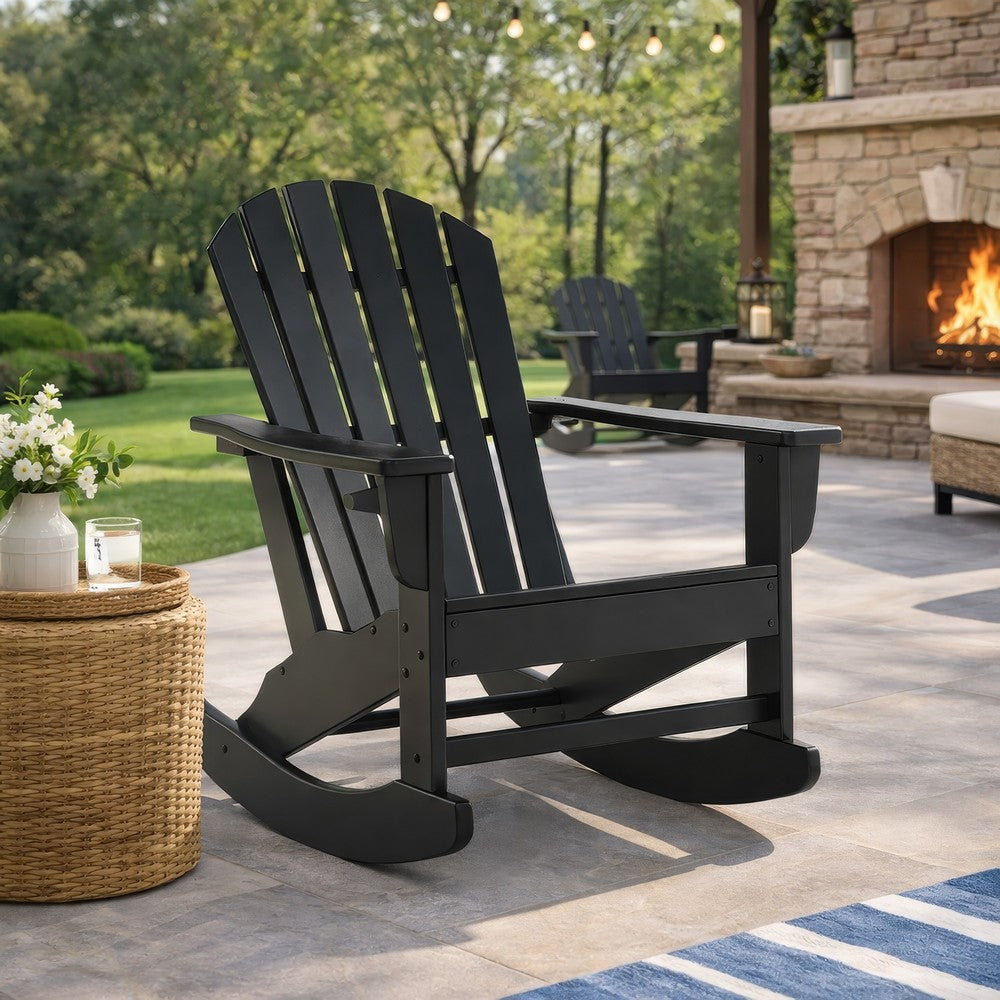 Ashley Sami 35" Outdoor Rocking Chair, Slatted, Black Finish