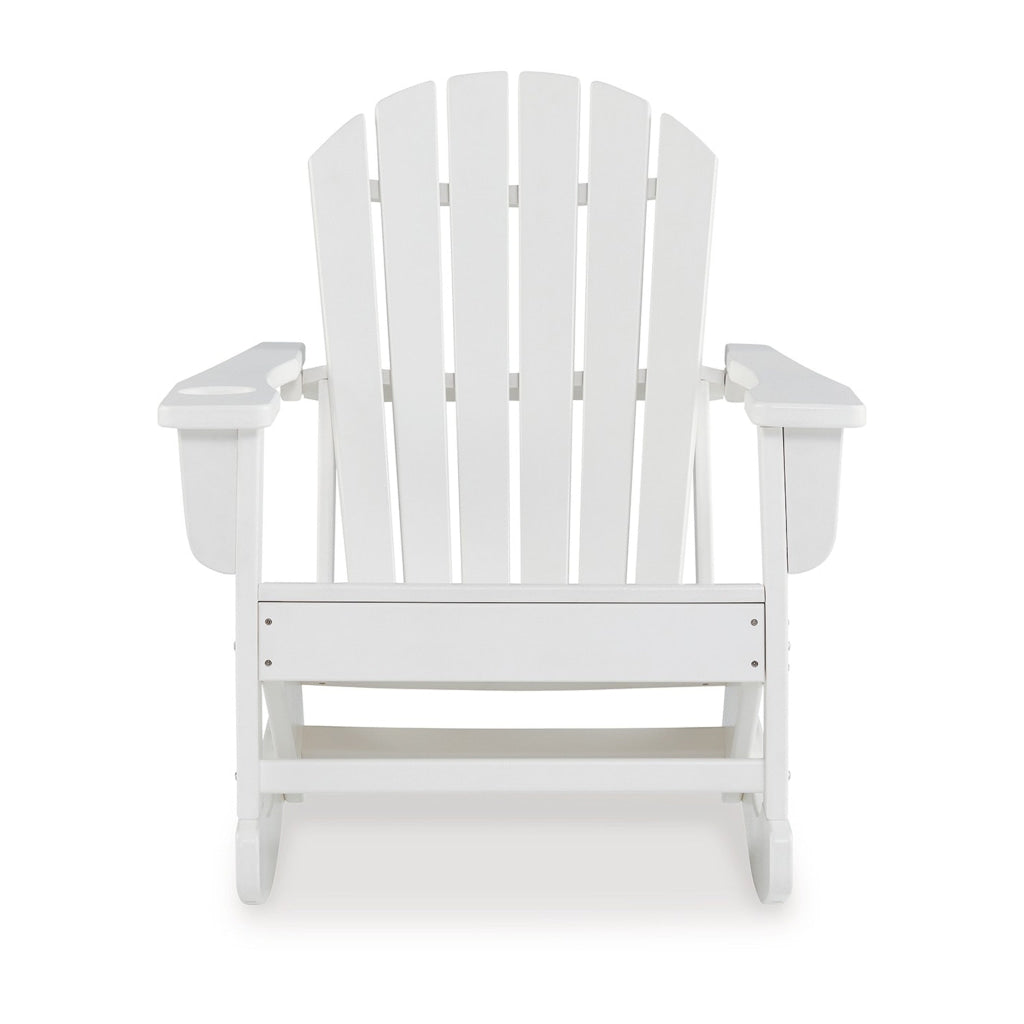 Sami 35 Inch Outdoor Rocking Chair Slatted Design Modern White Finish By Casagear Home BM315949