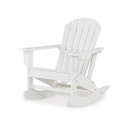 Sami 35 Inch Outdoor Rocking Chair Slatted Design Modern White Finish By Casagear Home BM315949