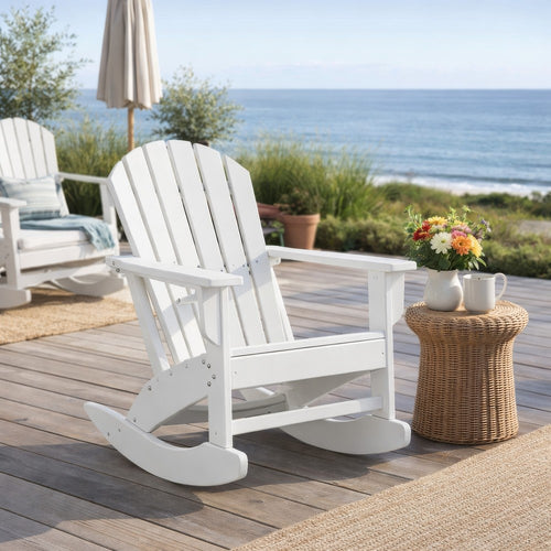 Ashley Sami 35" Outdoor Rocking Chair, Slatted, White Finish
