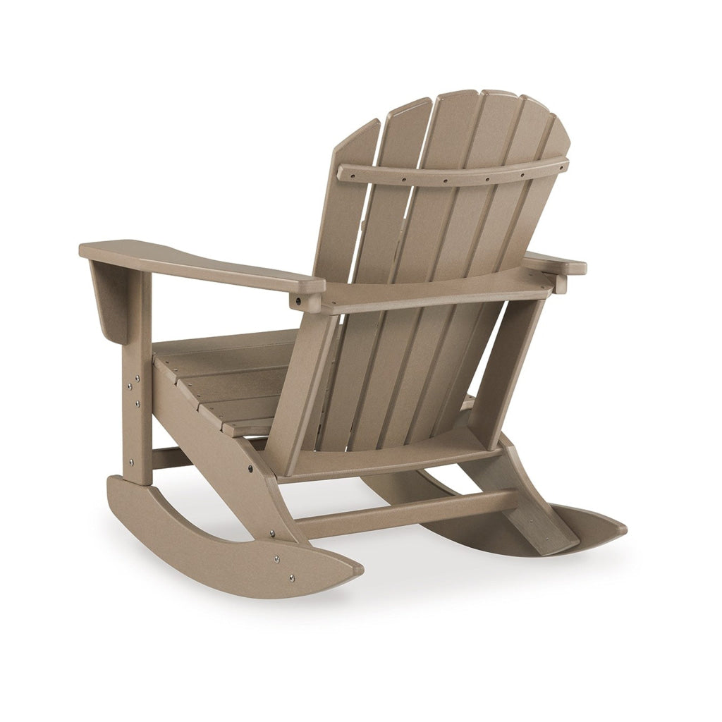 Sami 35 Inch Outdoor Rocking Chair Slatted Design Modern Brown Finish By Casagear Home BM315950