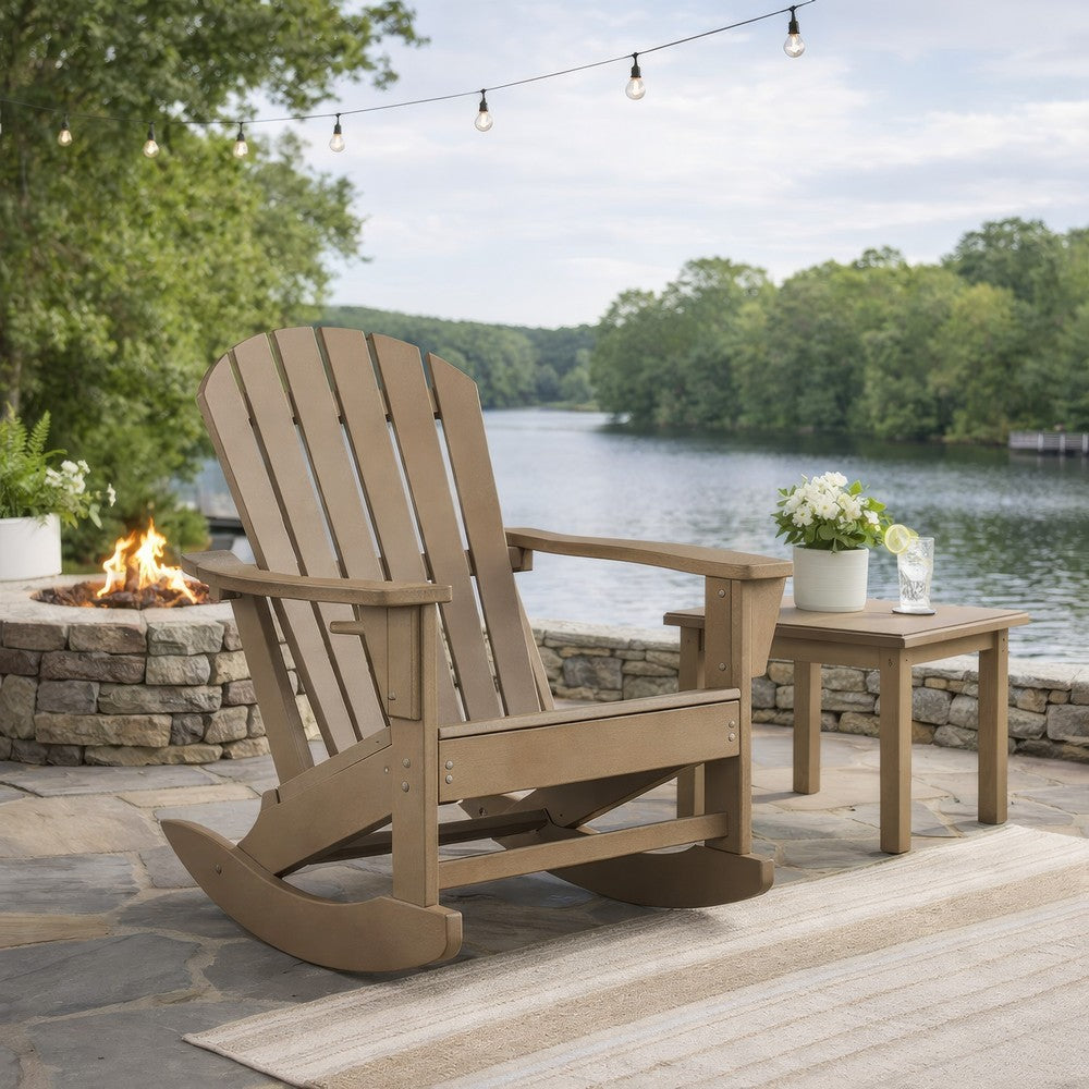 Ashley Sami 35" Outdoor Rocking Chair, Slatted, Brown Finish