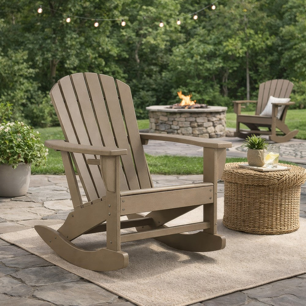 Ashley Sami 35" Outdoor Rocking Chair, Slatted, Brown Finish