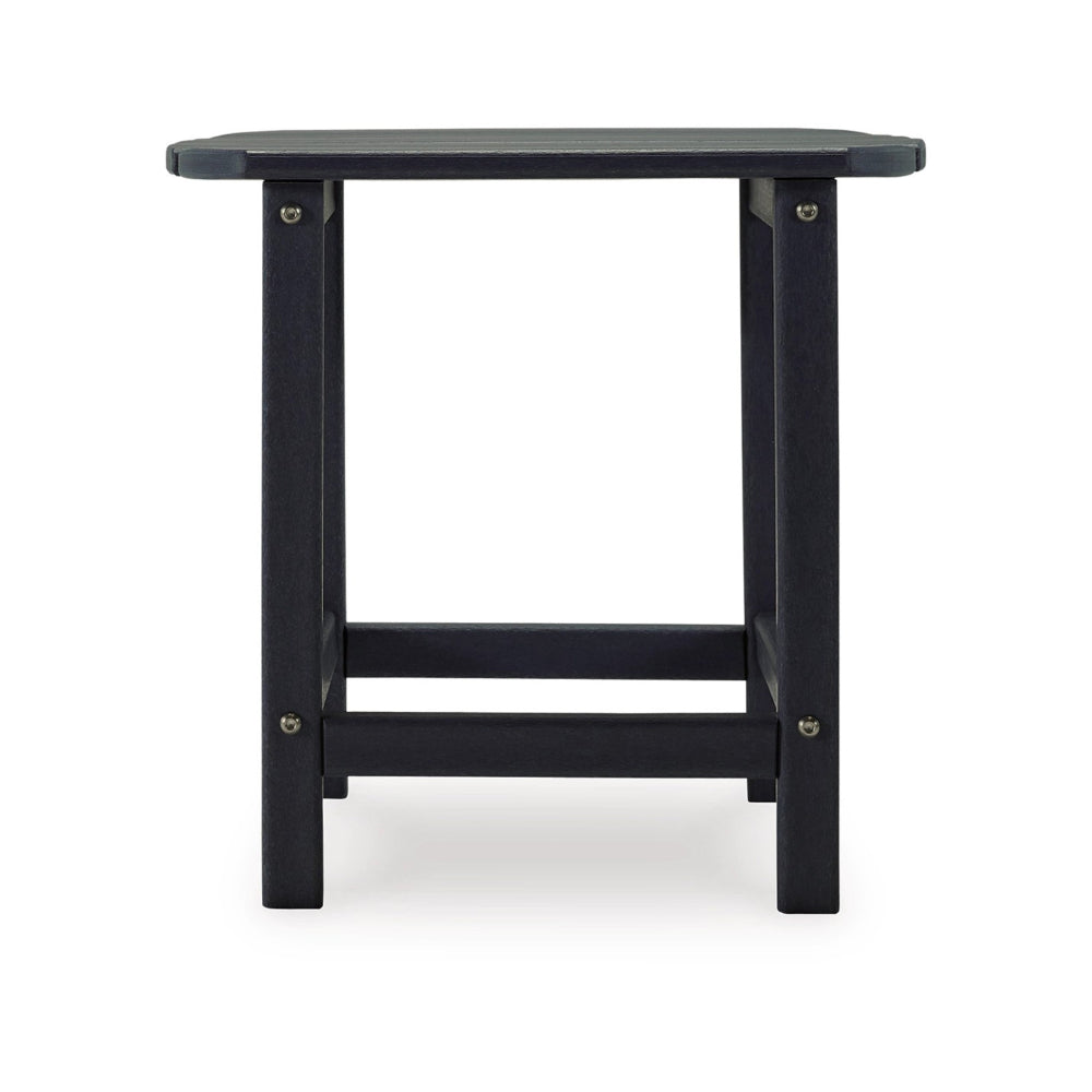 19 Inch Outdoor Side End Table, Slatted Top, Steel Frame, Black Finish By Casagear Home