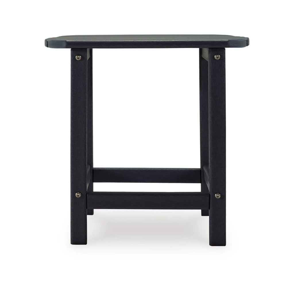 19 Inch Outdoor Side End Table Slatted Top Steel Frame Black Finish By Casagear Home BM315955