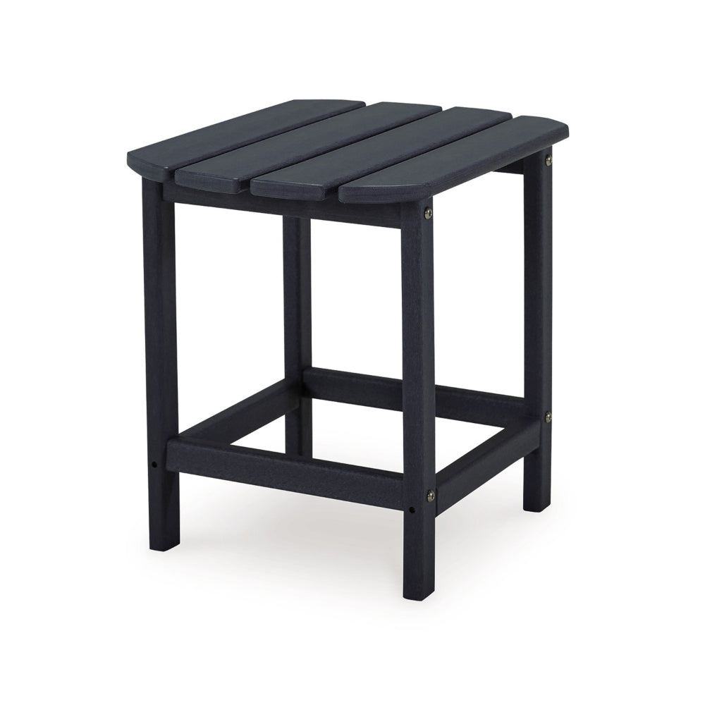 19 Inch Outdoor Side End Table, Slatted Top, Steel Frame, Black Finish By Casagear Home
