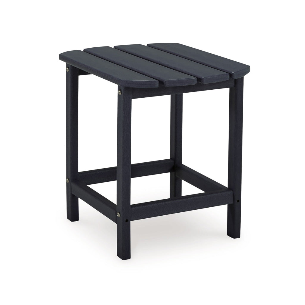 19 Inch Outdoor Side End Table Slatted Top Steel Frame Black Finish By Casagear Home BM315955