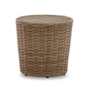 22 Inch Outdoor Side End Table, Round Shape, Rattan Wicker, Driftwood Beige By Casagear Home