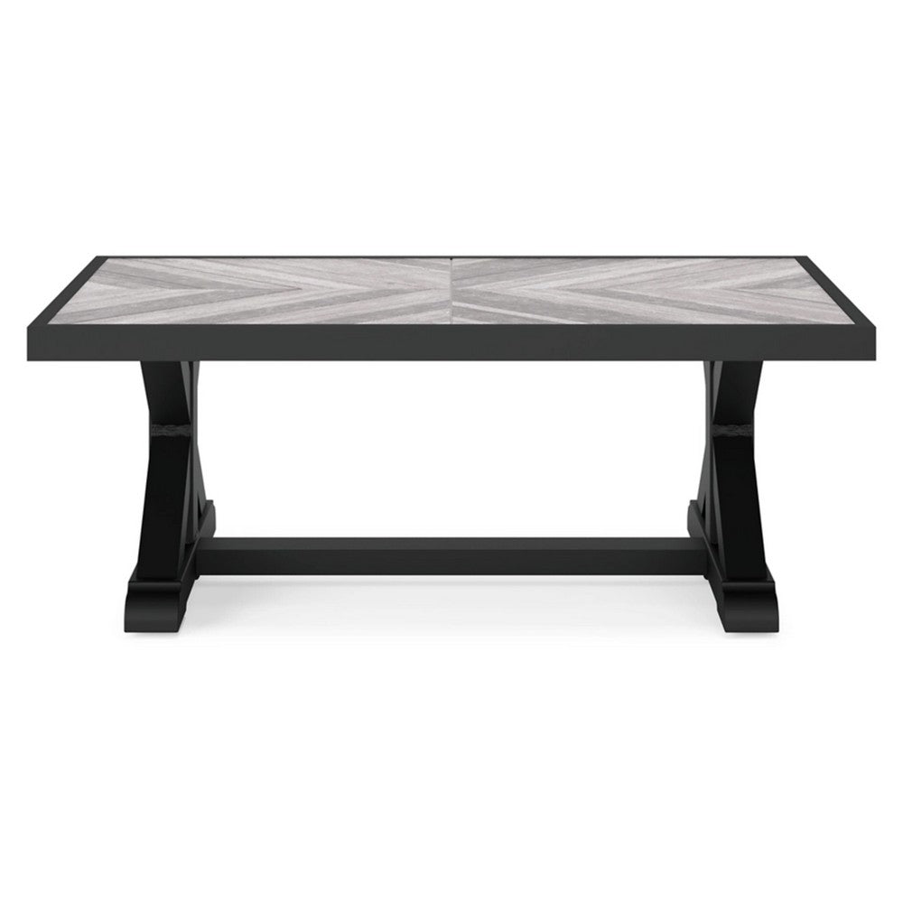 Ashley Tira 48" Outdoor Coffee Table, Tile Top, Black, Light Gray