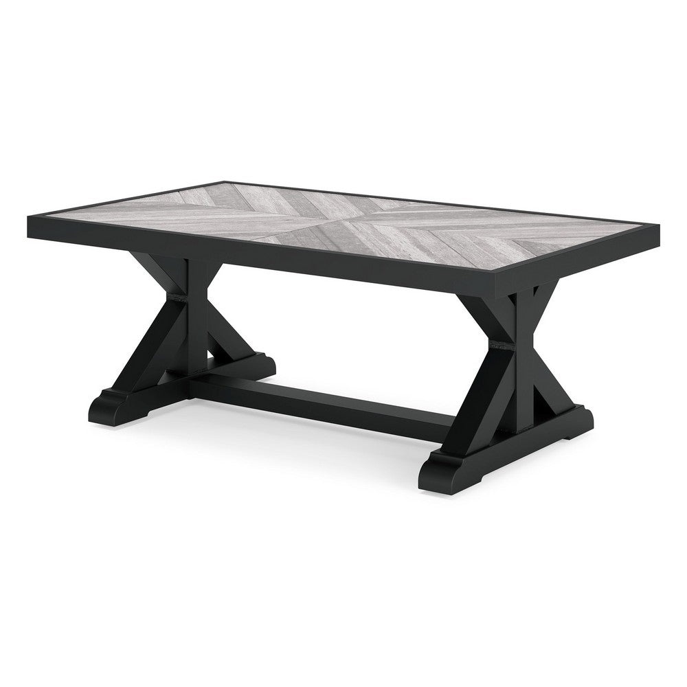 Ashley Tira 48" Outdoor Coffee Table, Tile Top, Black, Light Gray