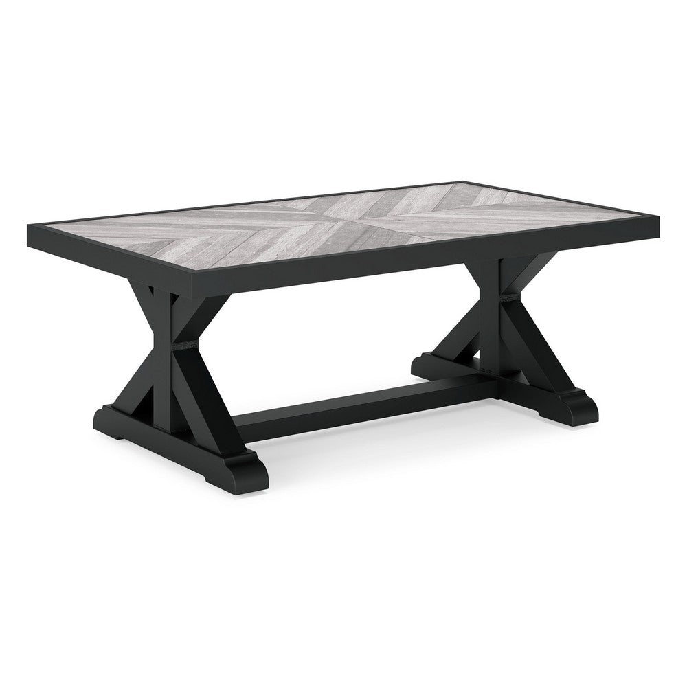 Ashley Tira 48" Outdoor Coffee Table, Tile Top, Black, Light Gray