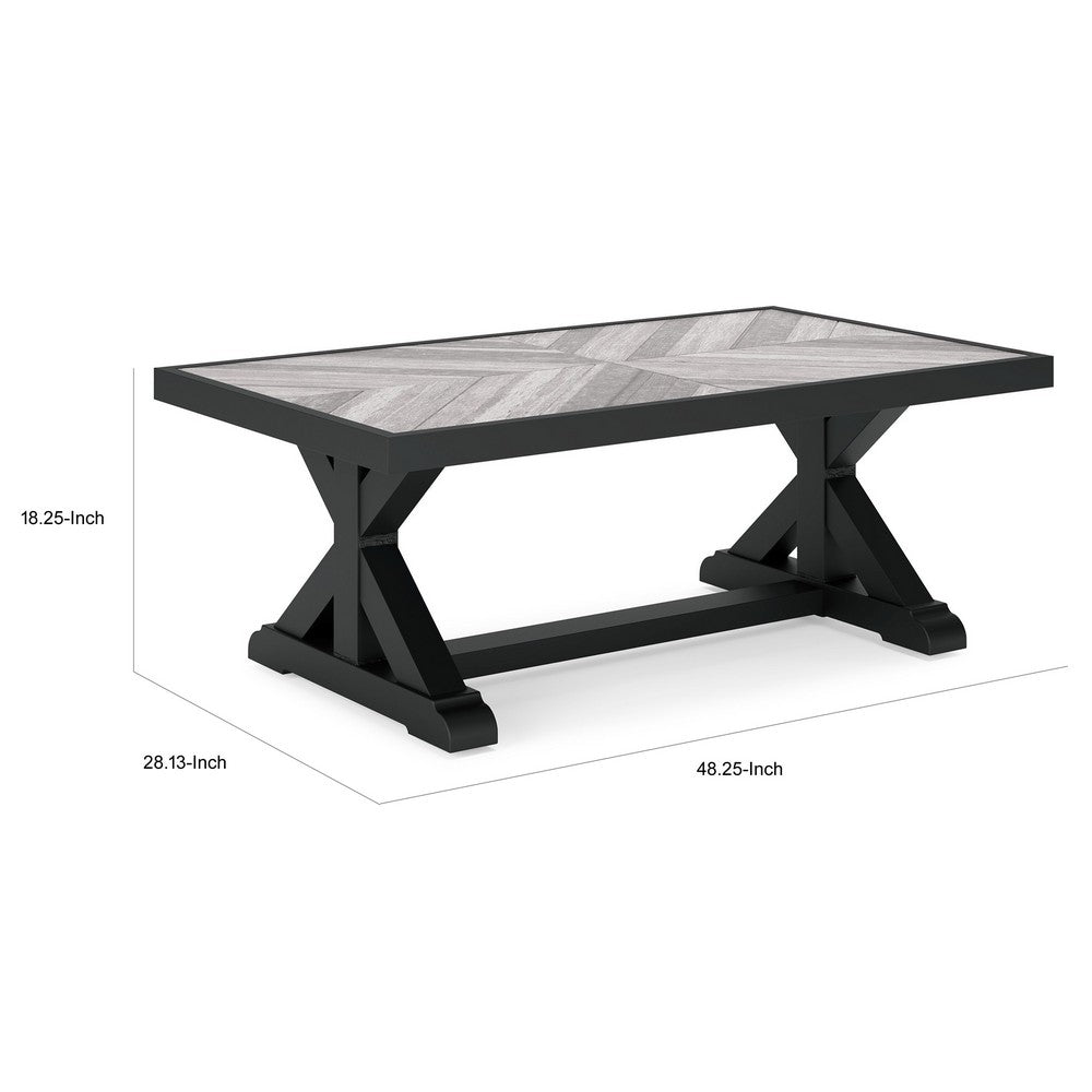 Ashley Tira 48" Outdoor Coffee Table, Tile Top, Black, Light Gray