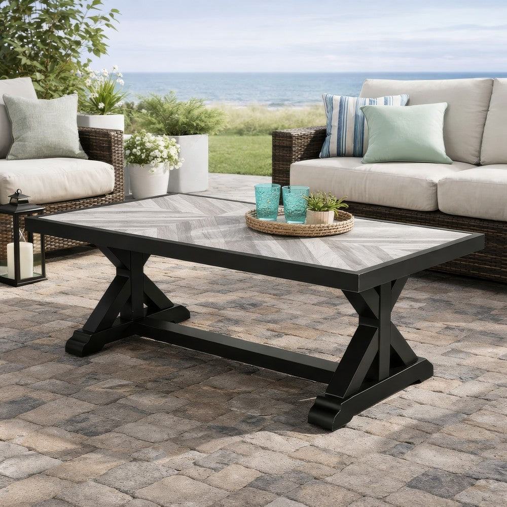 Ashley Tira 48" Outdoor Coffee Table, Tile Top, Black, Light Gray