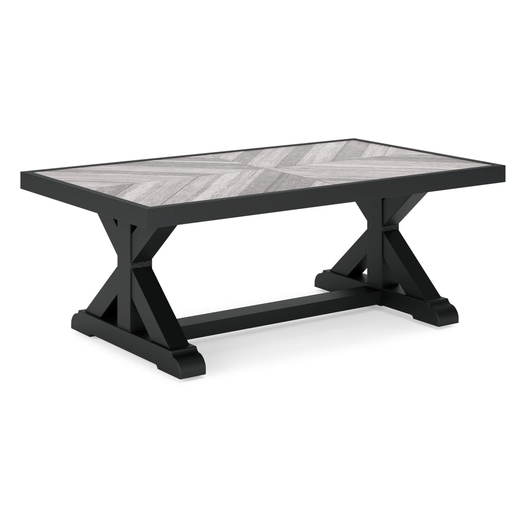 Tira 48 Inch Outdoor Coffee Table Tile Top Black Light Gray Finish By Casagear Home BM315959