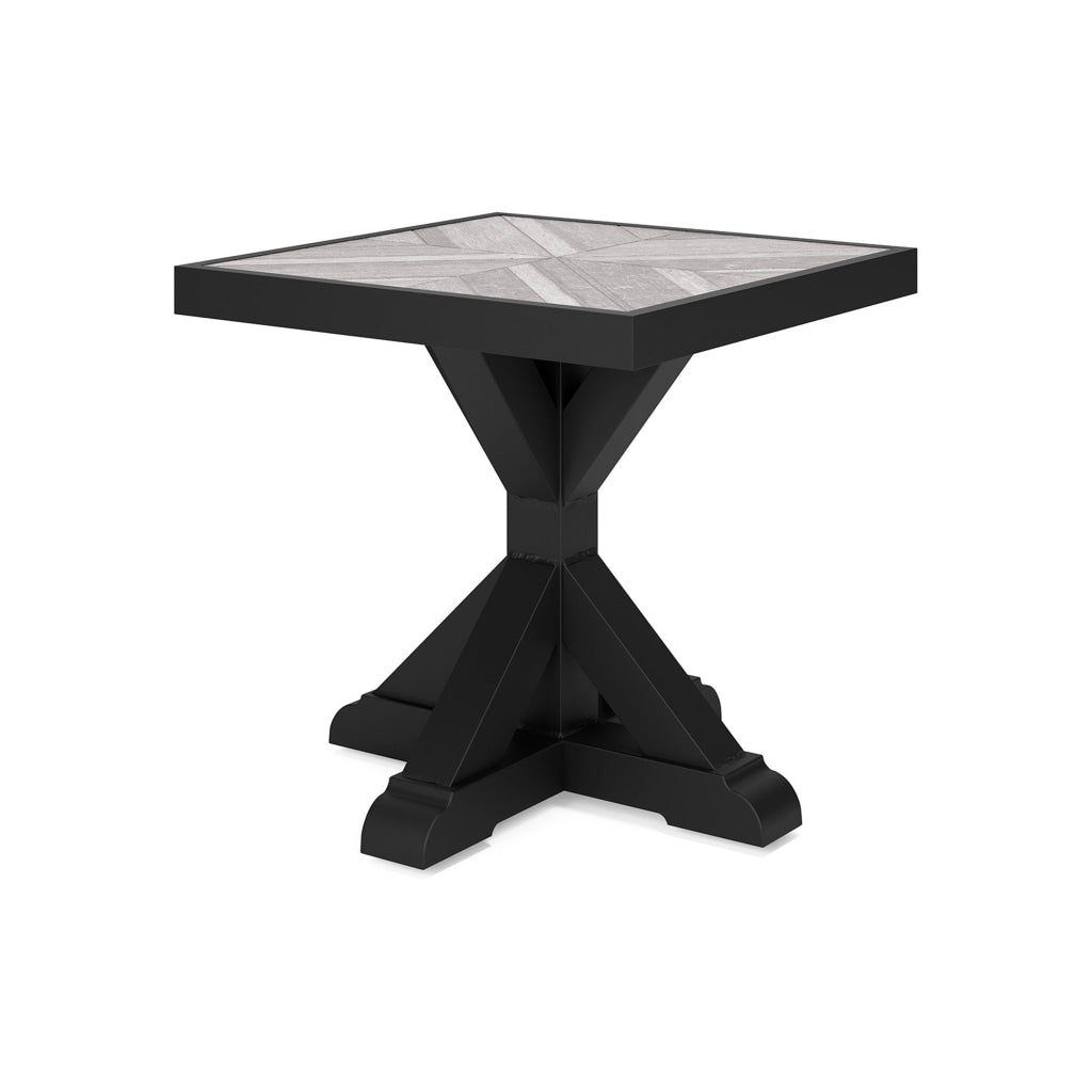 Tira 22 Inch Outdoor Side End Table Tile Top Black Light Gray Finish By Casagear Home BM315960