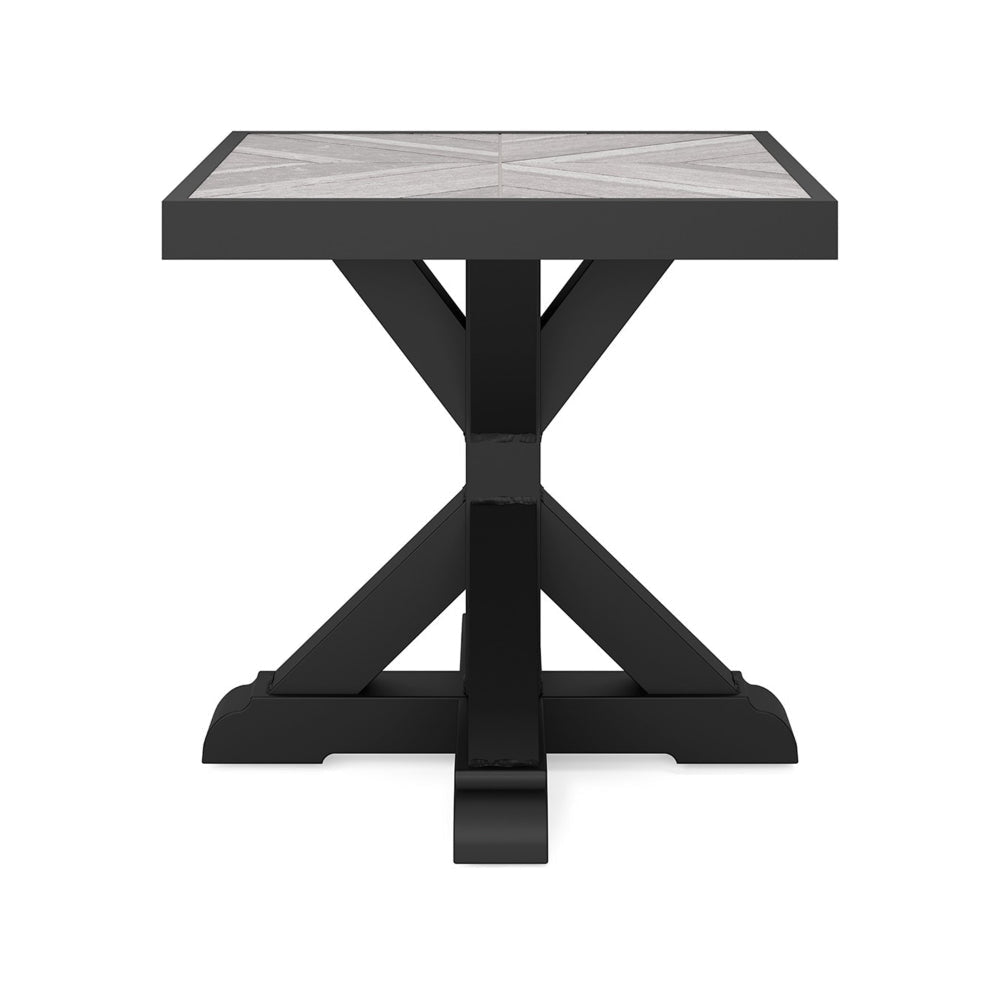 Tira 22 Inch Outdoor Side End Table Tile Top Black Light Gray Finish By Casagear Home BM315960