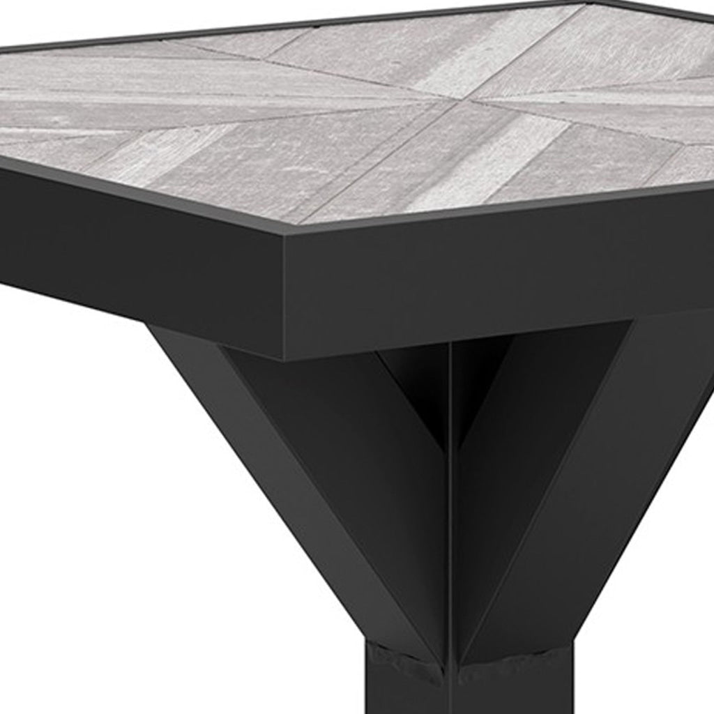 Tira 22 Inch Outdoor Side End Table Tile Top Black Light Gray Finish By Casagear Home BM315960