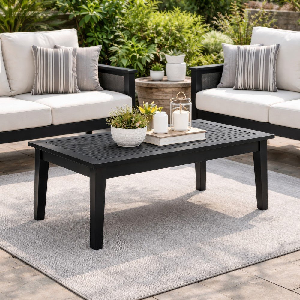 Ashley Fini 44" Outdoor Coffee Table, Slatted Top, Black Finish