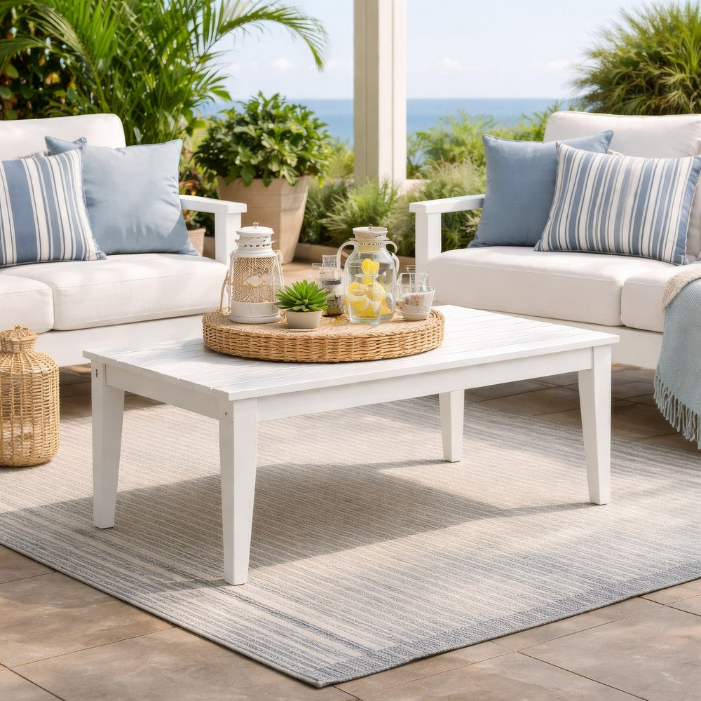 Ashley Fini 44" Outdoor Coffee Table, Slatted Top, White Finish
