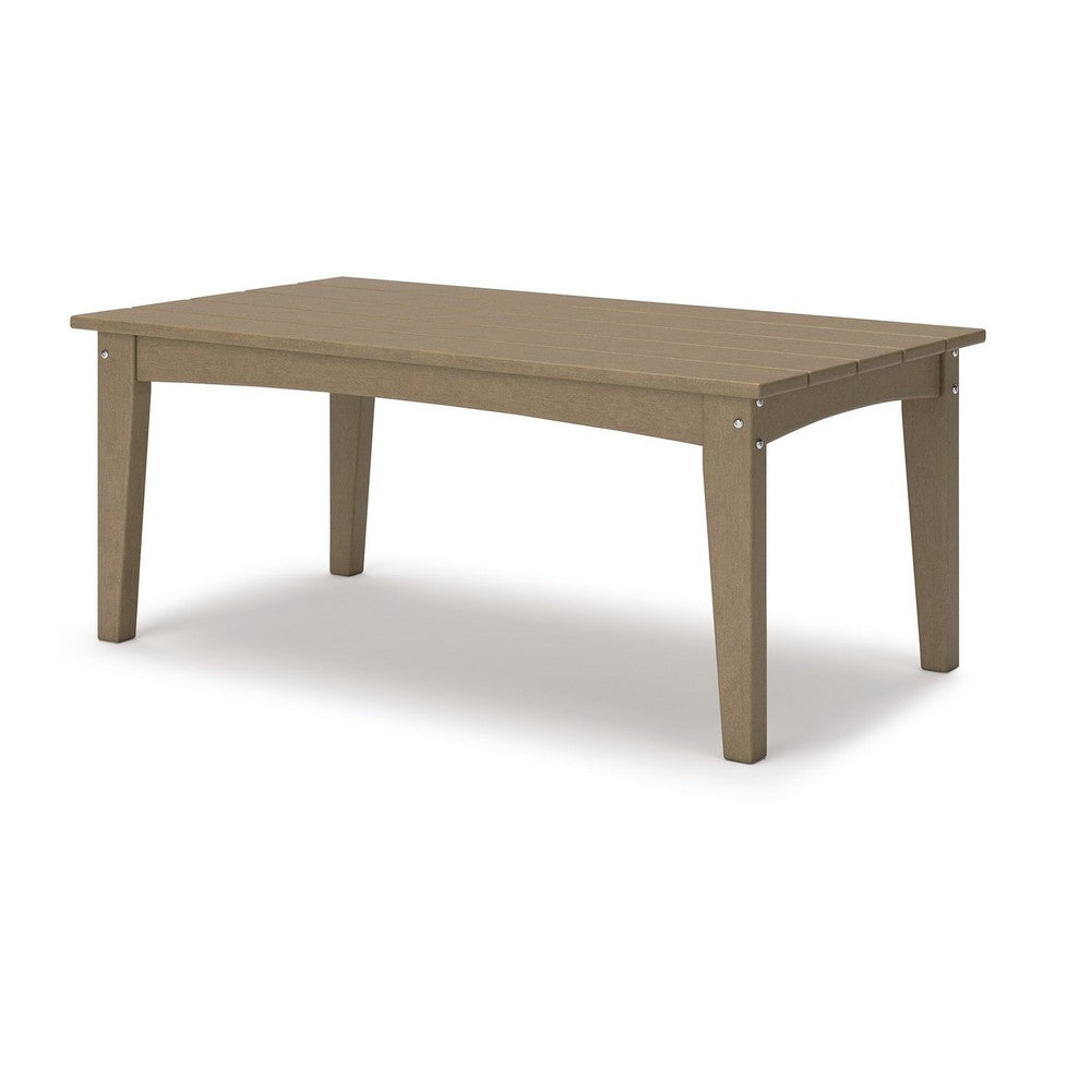 Ashley Fini 44" Outdoor Coffee Table, Slatted Top, Brown Finish