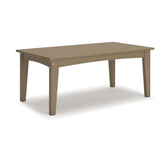 Ashley Fini 44" Outdoor Coffee Table, Slatted Top, Brown Finish