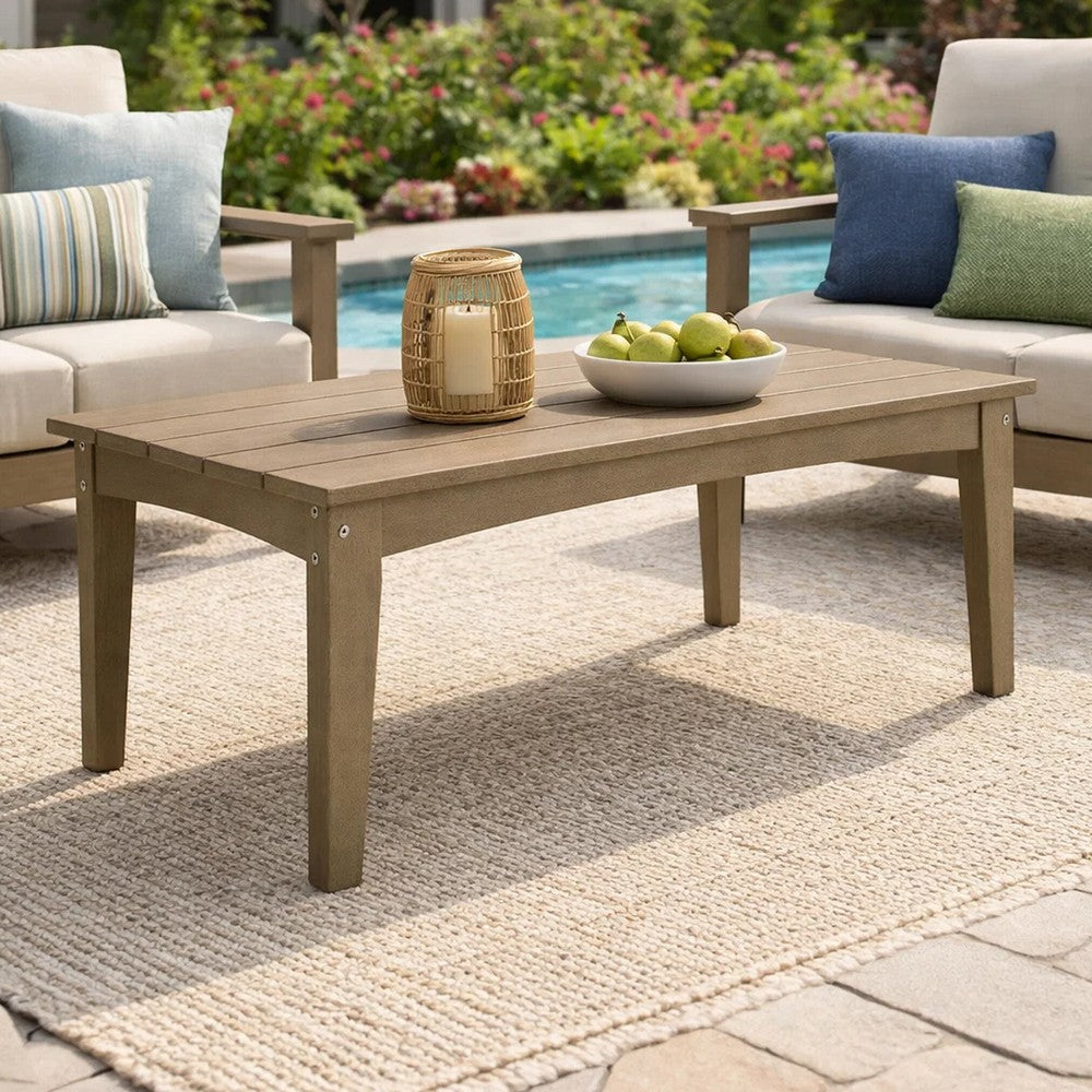 Ashley Fini 44" Outdoor Coffee Table, Slatted Top, Brown Finish