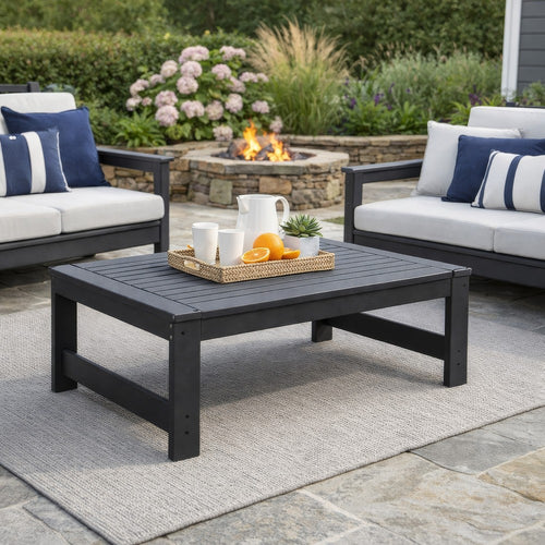 Ashley Wigo 48" Outdoor Coffee Table, Slatted Top, Charcoal Gray